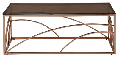 Chic Smoked Glass And Rose Gold Coffee Table