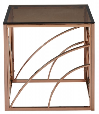 Product photograph of Chic Smoked Glass And Rose Gold End Table from Choice Furniture Superstore