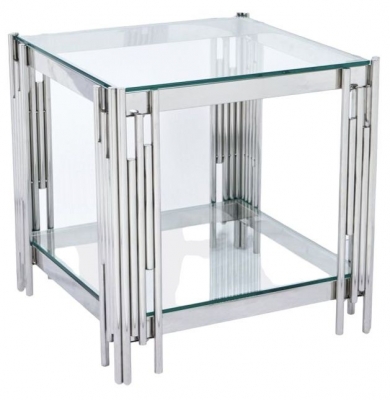 Product photograph of Belini Glass And Chrome End Table from Choice Furniture Superstore