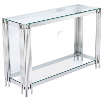 Product photograph of Belini Glass And Stainless Steel Console Table from Choice Furniture Superstore