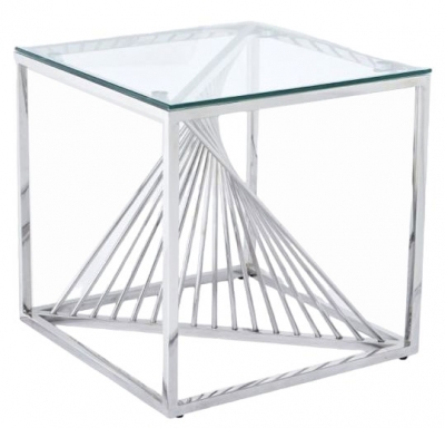 Product photograph of Calabria Glass And Stainless Steel End Table from Choice Furniture Superstore