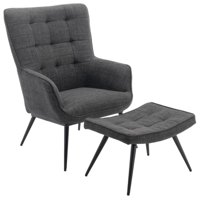 Katelyn Fabric Accent Chair And Stool Comes In Charcoal Grey Denim Blue And Moss Green Options