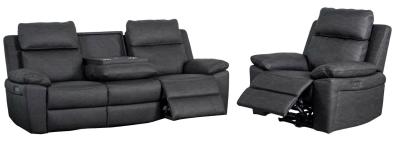 Huntington Dark Grey Leather Look Fabric Electric Recliner 311 Seater Sofa Suite