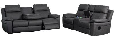 Huntington Dark Grey Leather Look Fabric Electric Recliner 32 Seater Sofa Suite