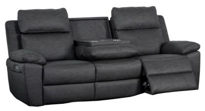 Huntington Dark Grey Leather Look Fabric Electric Recliner 3 Seater Sofa