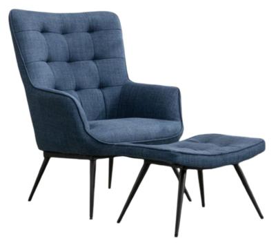 Katelyn Blue Fabric Accent Armchair With Footstool