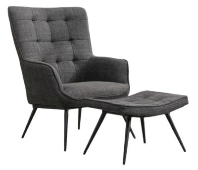 Katelyn Grey Fabric Accent Armchair With Footstool