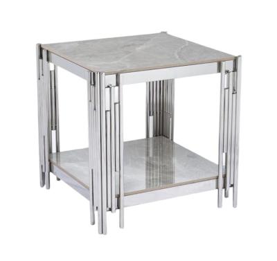 Belini Grey Sintered Stone And Chrome End Table