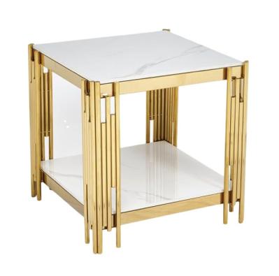 Belini White Sintered Stone And Gold End Table
