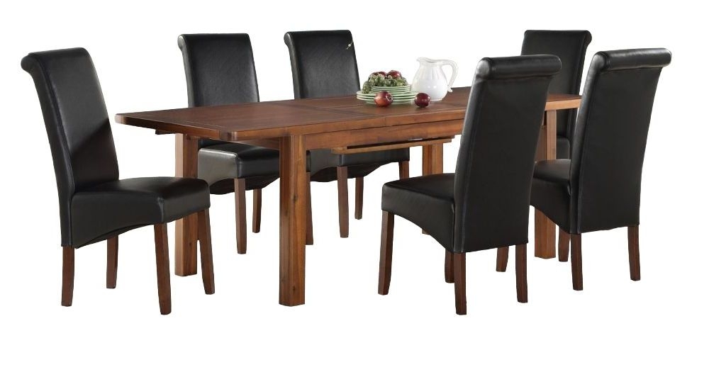 Andorra Dark Acacia Extending 6 Seater Dining Set with 6 Sophie Black Chairs