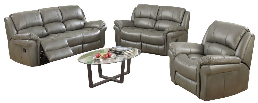 Farnham Grey Leather 3+1+1 Recliner Sofa Suite
