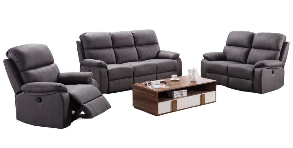 Stretford Dark Grey Fabric Electric Recliner Sofa Suite