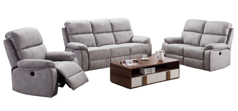 Stretford Light Grey Fabric Electric Recliner Sofa Suite