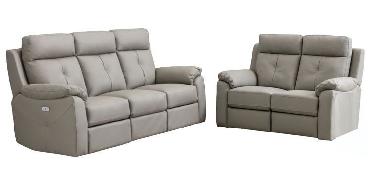 Milano Grey Leather 3+2 Seater Electric Recliner Sofa Suite