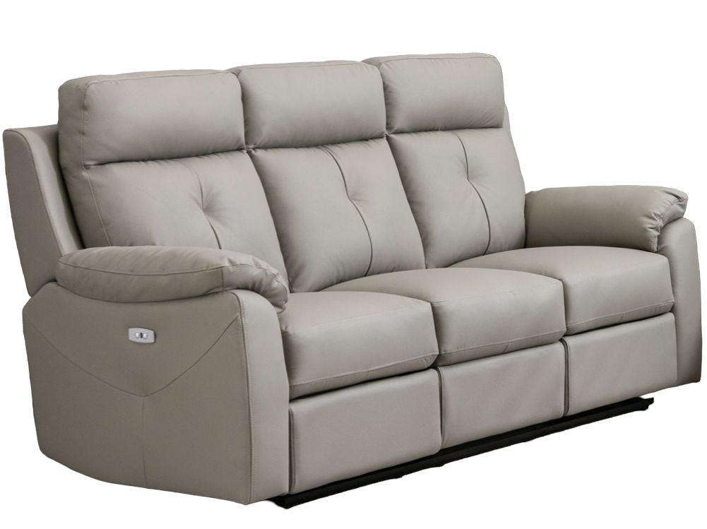 Milano Grey Leather 3 Seater Electric Recliner Sofa