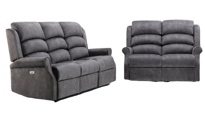 Penrith Grey Fabric 3+2 Seater Electric Recliner Sofa Suite