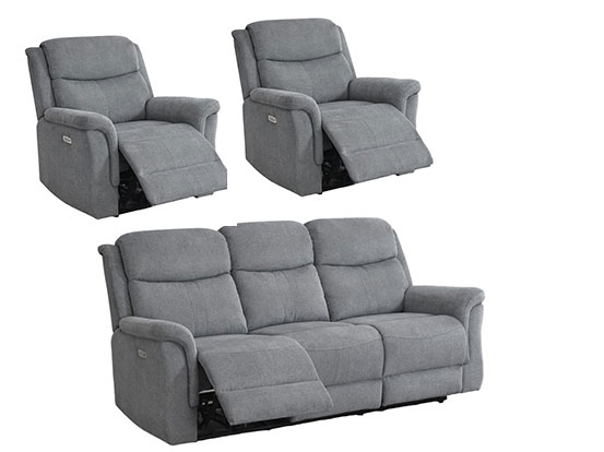 Faringdon Grey Fabric 3+1+1 Recliner Sofa Suite