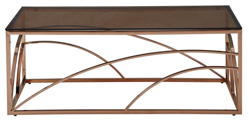Chic Smoked Glass and Rose Gold 120cm Coffee Table
