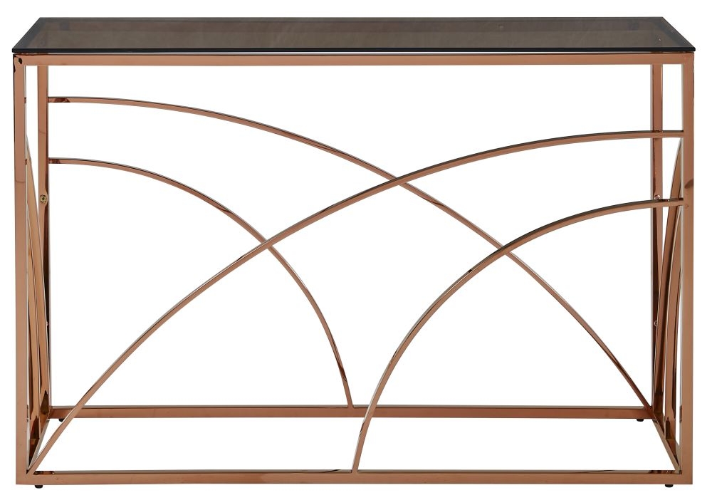 Chic Smoked Glass and Rose Gold 120cm Console Table