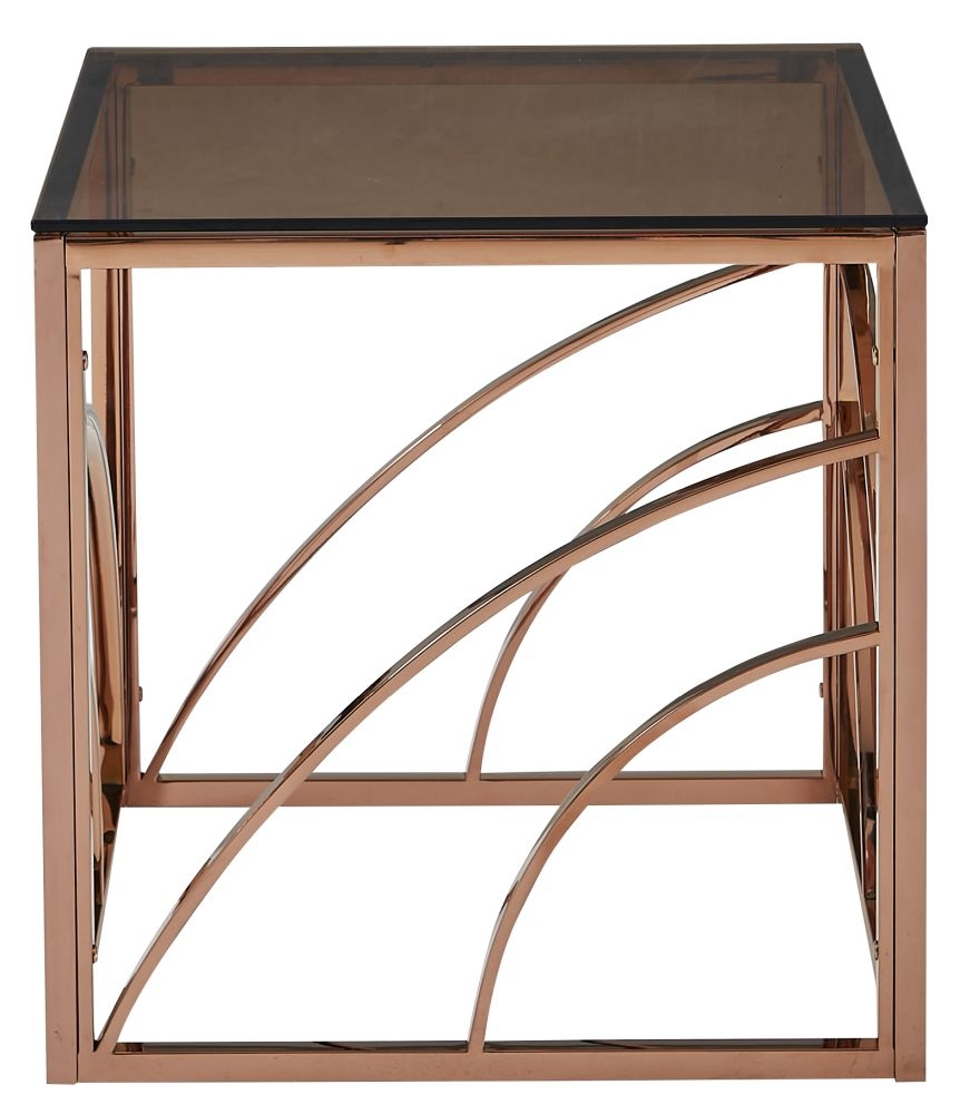 Chic Smoked Glass and Rose Gold End Table