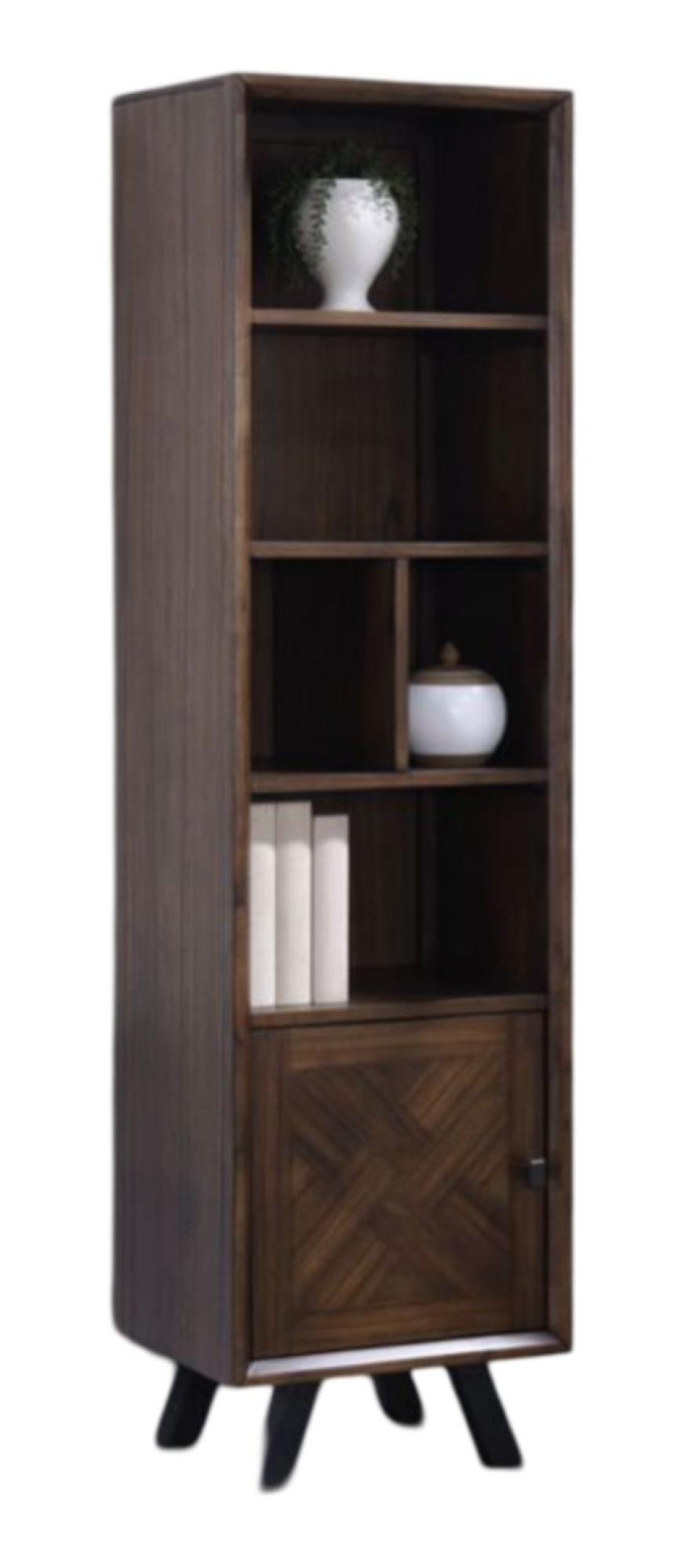 Nevada Parquet Style Wooden Narrow Bookcase with Cupboard