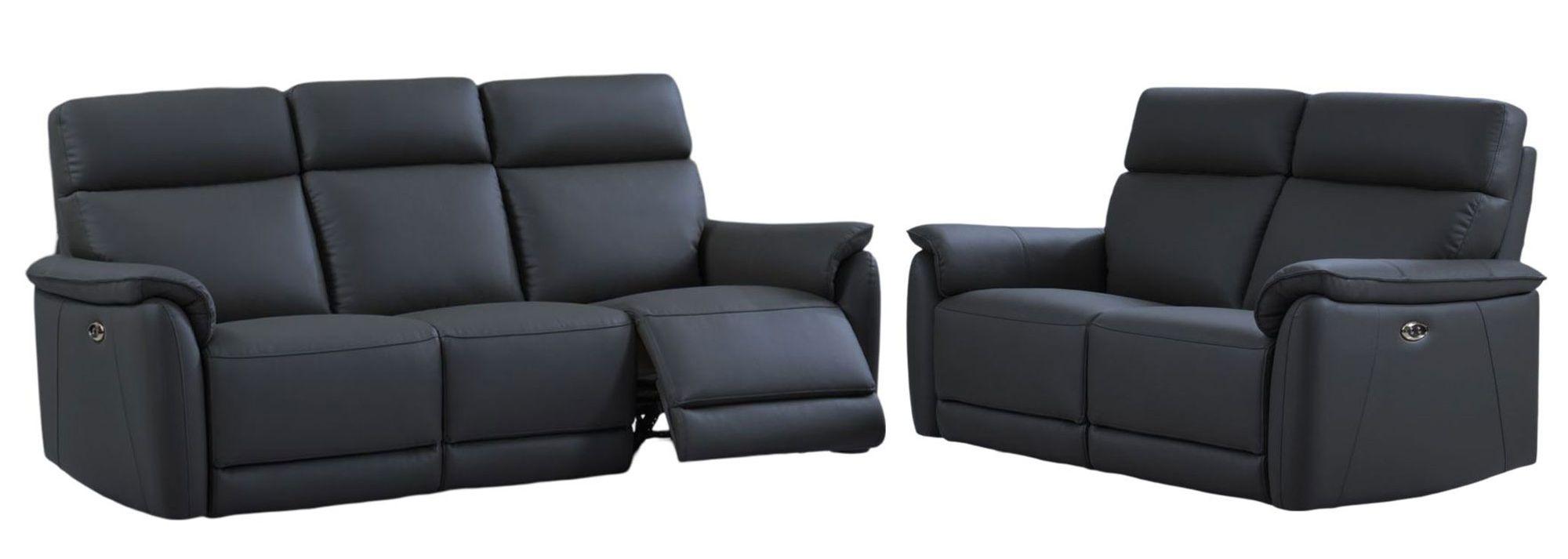 Carlton Blue Leather Electric Recliner 3+2 Seater Sofa Suite