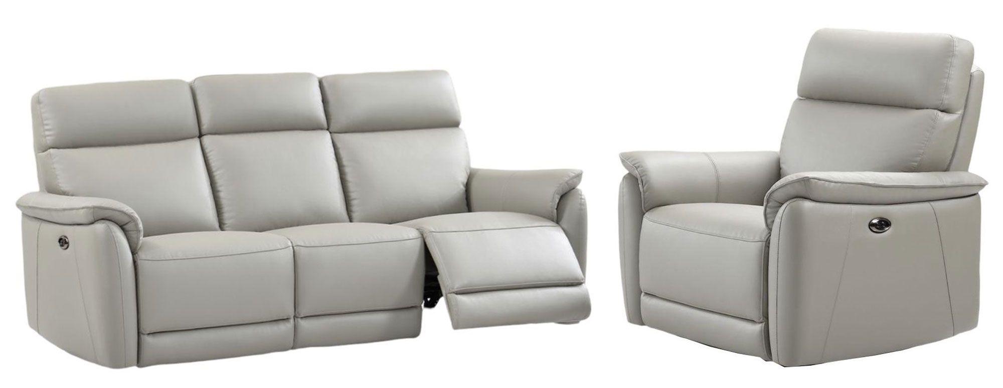 Carlton Light Grey Leather Electric Recliner 3+1+1 Seater Sofa Suite