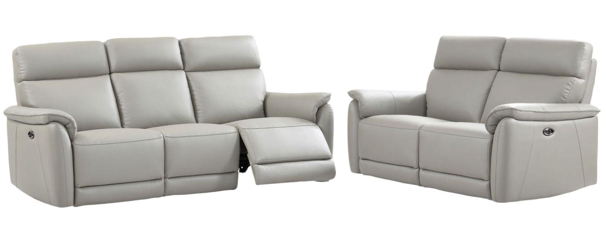 Carlton Light Grey Leather Electric Recliner 3+2 Seater Sofa Suite