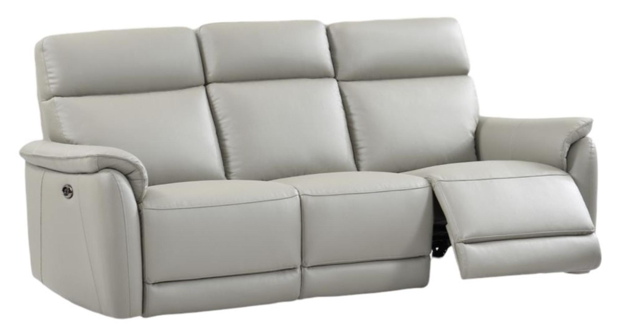 Carlton Light Grey Leather Electric Recliner 3 Seater Sofa