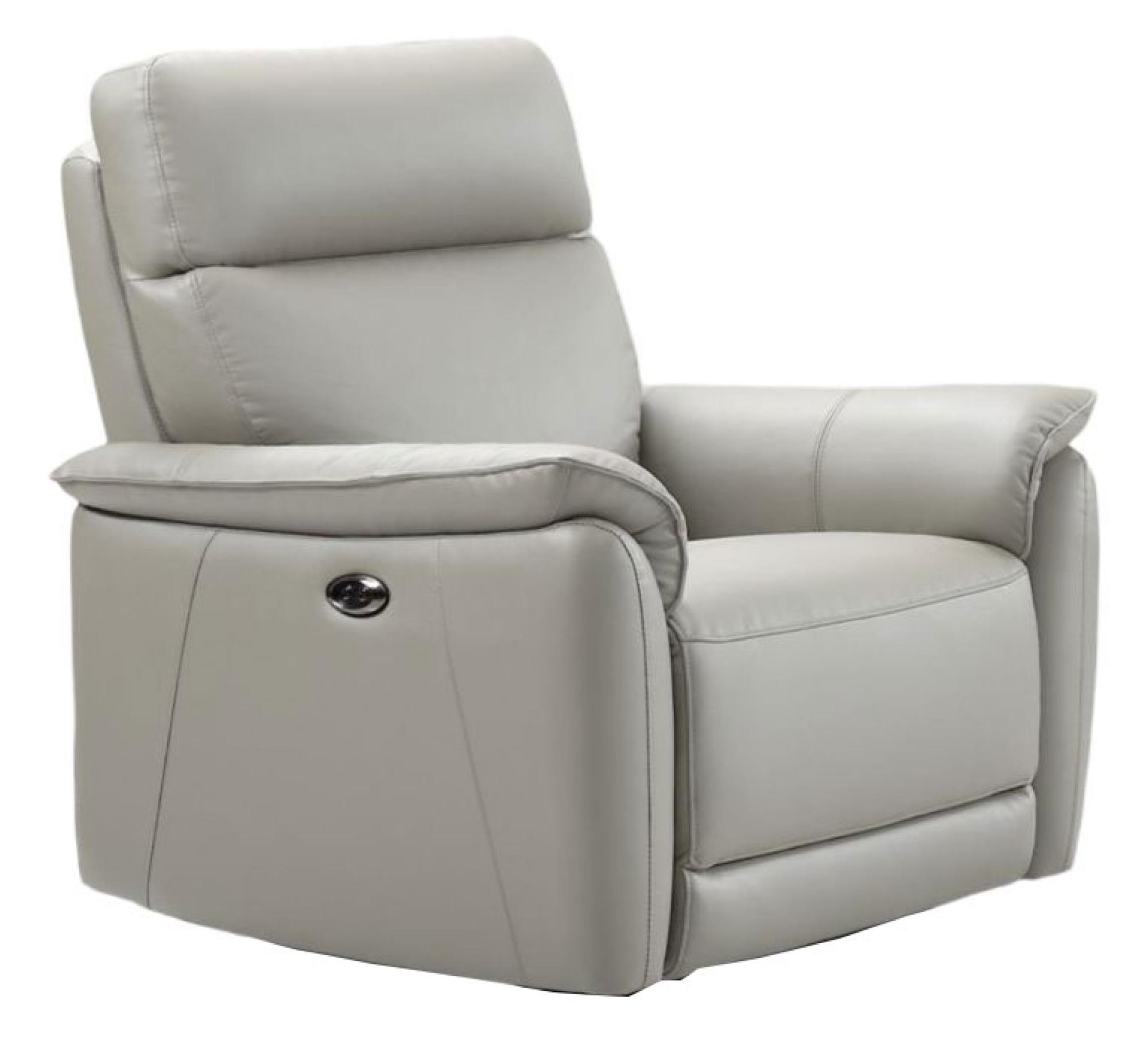 Carlton Light Grey Leather Electric Recliner Armchair