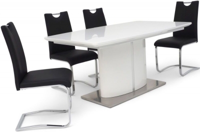 Product photograph of Flavio White Gloss Butterfly Extending Dining Set With 4 Gabi Black Chairs from Choice Furniture Superstore
