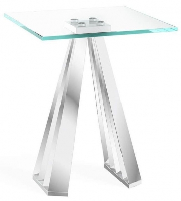 Product photograph of Alvaro Glass And Chrome Side Table With Pedestal Base from Choice Furniture Superstore