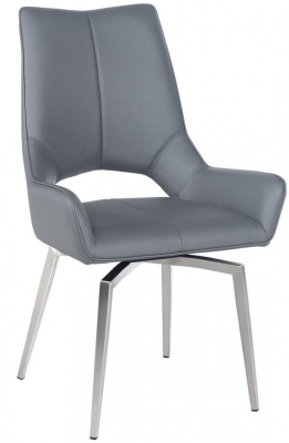 Product photograph of 2 X Spinello Grey Faux Leather Swivel Dining Chair With Chrome Base from Choice Furniture Superstore