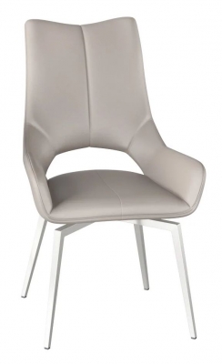 Product photograph of Set Of 2 Spinello Taupe Faux Leather Swivel Dining Chair With Chrome Base from Choice Furniture Superstore