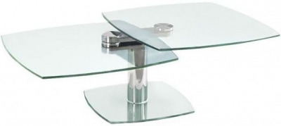Product photograph of Loretto Swivel Extending Coffee Table - Glass And Chrome from Choice Furniture Superstore