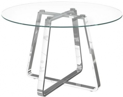 Product photograph of Mesic Glass And Chrome Round Dining Table from Choice Furniture Superstore