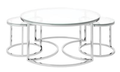 Orlando Clear Tempered Glass And Silver Set Of 3 Round Coffee Tables