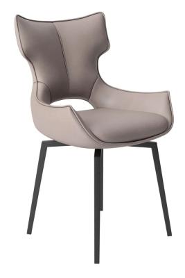 Set Of 2 Raffaello Taupe Leather Swivel Dining Chair