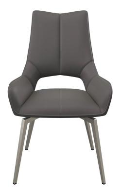 Set Of 2 Spinello Grey Leather Swivel Dining Chair