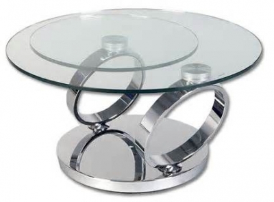 Product photograph of Nordic Round Extending Coffee Table - Glass And Chrome from Choice Furniture Superstore