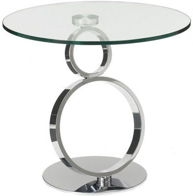 Product photograph of Nordic Round Side Table - Glass And Chrome from Choice Furniture Superstore