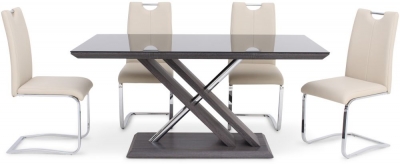 Product photograph of Xavi Grey Glass Top Dining Set With 4 Gabi Cream Chairs from Choice Furniture Superstore