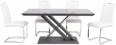 Product photograph of Xavi Grey Glass Top Dining Set With 4 Gabi White Chairs from Choice Furniture Superstore