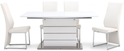 Image of Massimo White High Gloss Butterfly Extending Dining Table and 4 Remo White Chairs