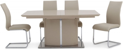 Product photograph of Flavio Cream Gloss Butterfly Extending Dining Set With 4 Paolo Cream Chairs from Choice Furniture Superstore