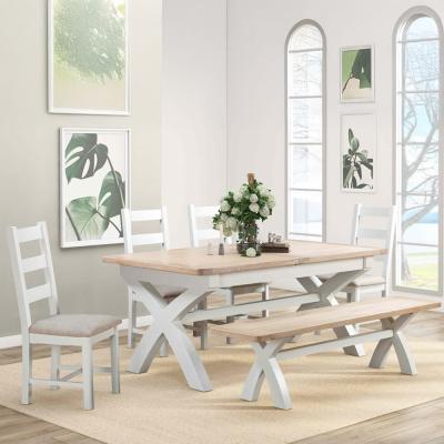 Hayley Oak And White 68 Seater Extending Dining Table With Cross Legs 180cm230cm