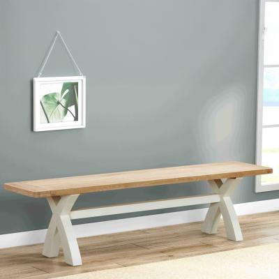 Hayley Oak And White Dining Bench With Cross Legs