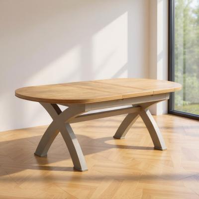 Clarion Oak And Grey 68 Seater Extending Oval Dining Table With Cross Legs 180cm230cm