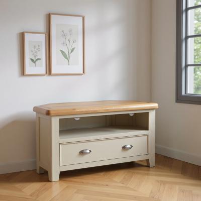 Janelle Oak And Grey 1 Drawer Corner Tv Unit