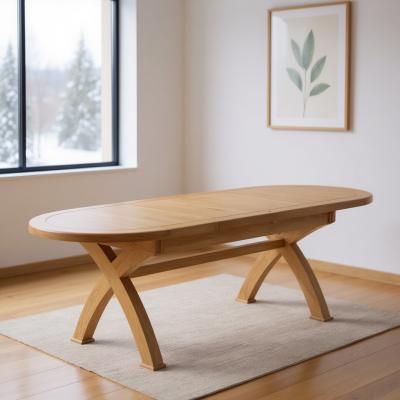 Janelle Oak 610 Seater Oval Extending Dining Table With Cross Legs 176cm256cm